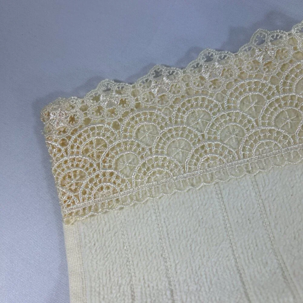 Dohler Ivory Hand Towel Crochet Hem Embellished Pink Green Ribbon 18